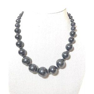 Black Bead Strand Necklace- 17” Stretch Chain, Graduated Acrylic Beads. Fashion